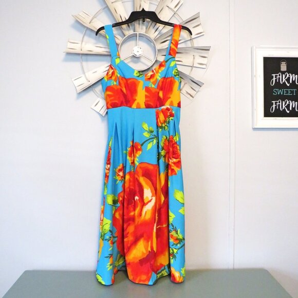 New York & Company Blue‎ Floral Midi Dress Size Small Vibrant Color Print - Picture 5 of 12